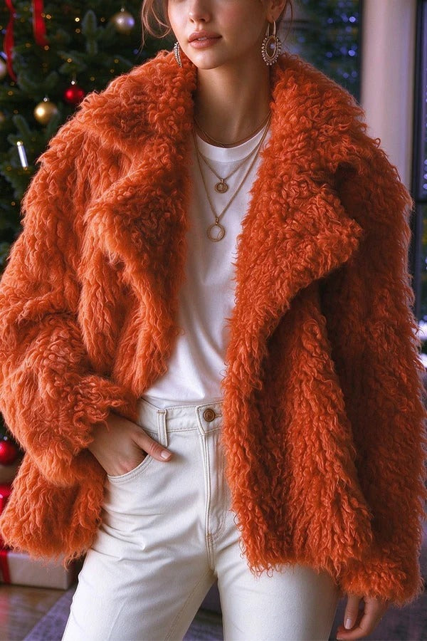 Warm Winter Teddy-style Curly Plush Long Sleeve Lapel Coat