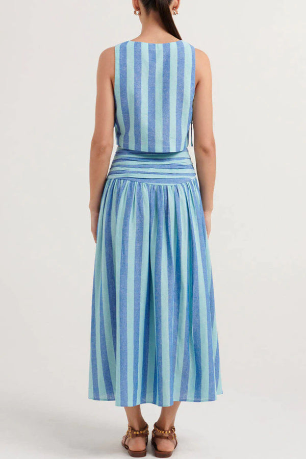 Lace-up Tank and Ruched Waist Midi Skirt Set