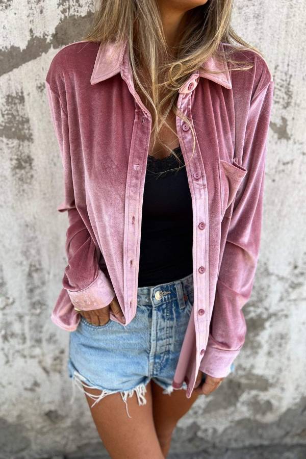 Trendy Velvet Blouse with Long Sleeve