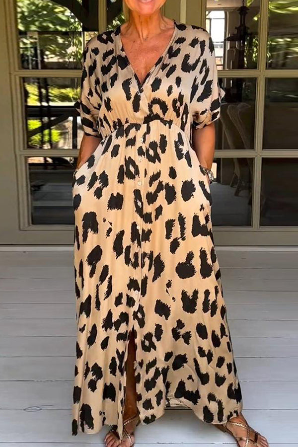Wild Leopard V-Neck Maxi Dress
