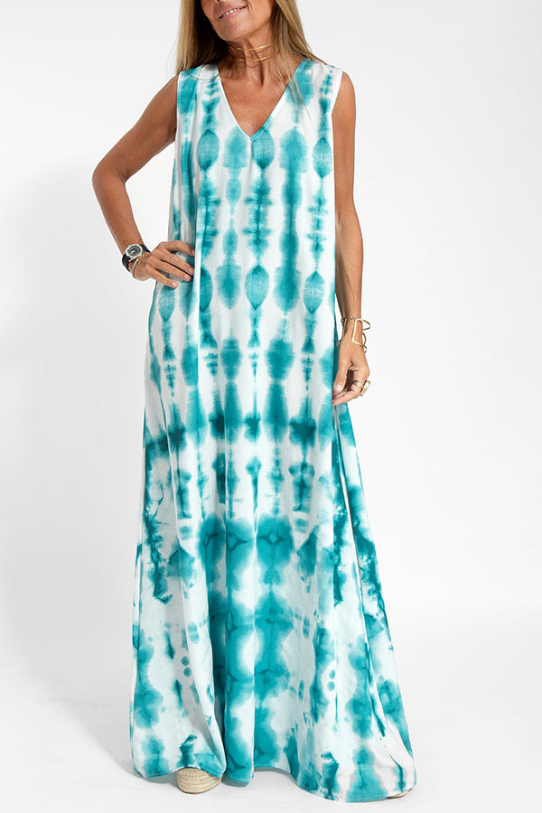 Turquoise print fluid dress
