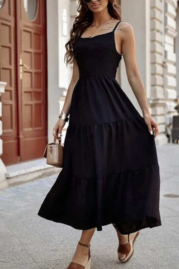 Oatmeal Crossover Backless Bodice Tiered Maxi Dress