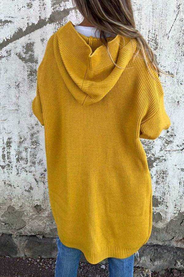 Women's Hooded Single Breasted Mid-Length Knit Cardigan