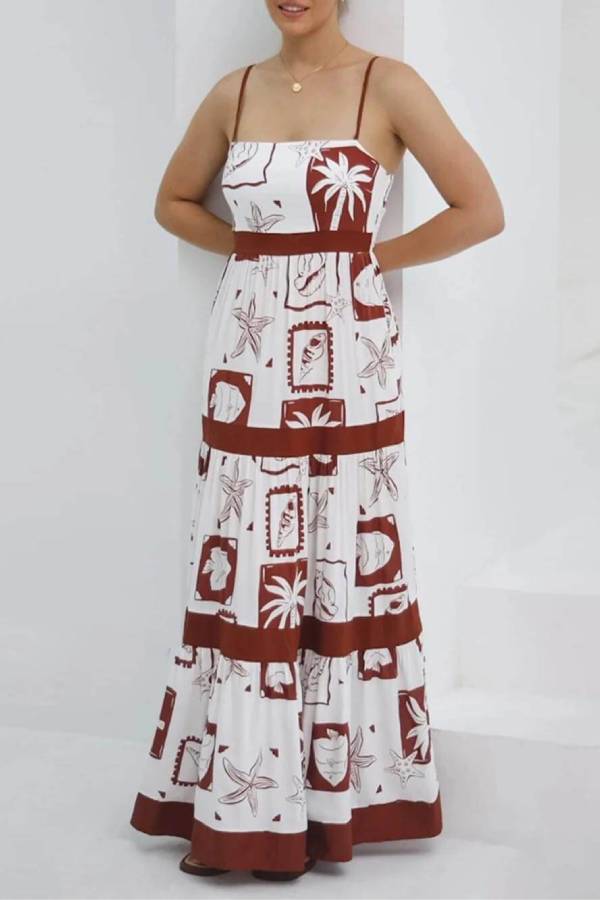 Elegant Ruffled With Floral Print Maxi Dress