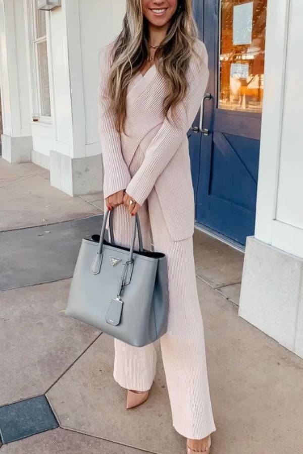 Women's Casual Sweater Wide -leg Pants Two -piece Suit