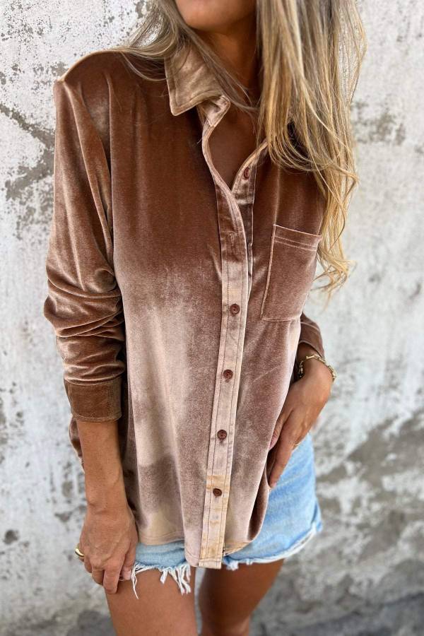 Trendy Velvet Blouse with Long Sleeve