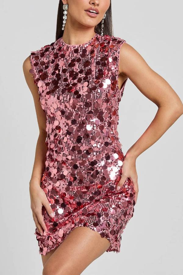 Sleeveless Large Sequin Party Mini Dress