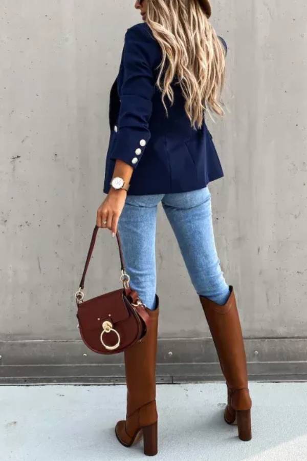 Gold Button Double Breasted Blazer
