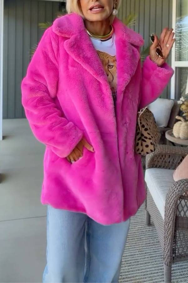 Beatrice Pink Faux Fur Long Sleeve Jacket