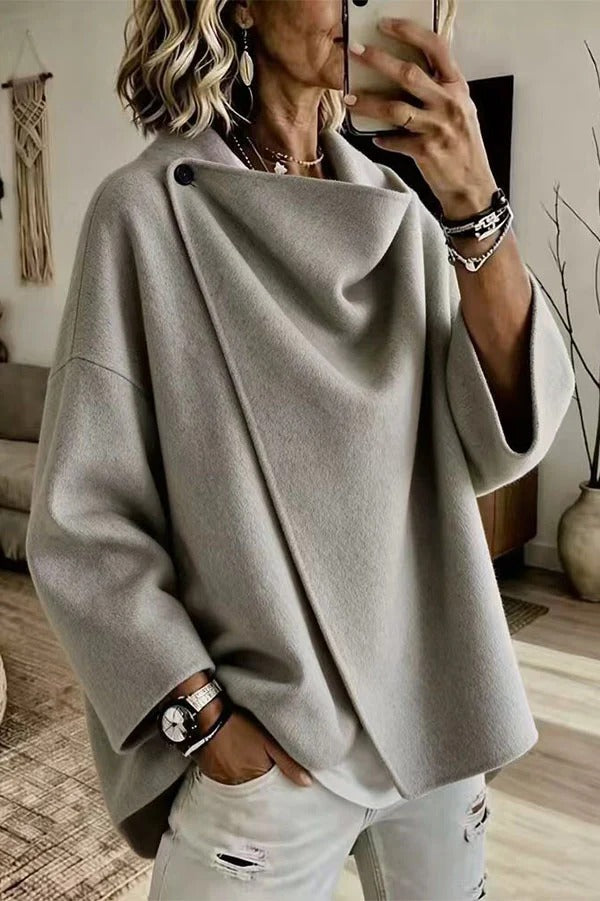 Casual Stylish Wool-blend Asymmetrical Lapel Long Sleeve Coat