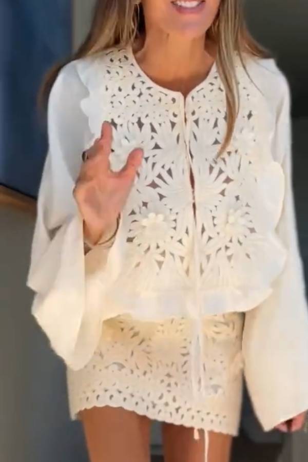 Pure White 3D Lace Embroidered Loose Top