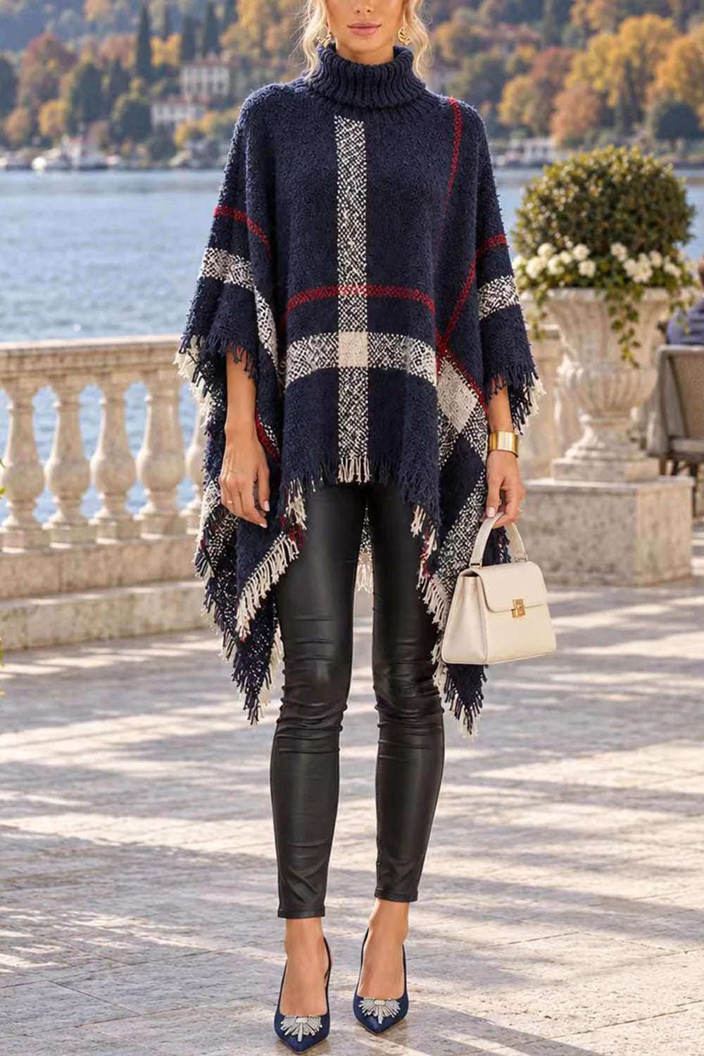 Chicest Tassel Lattice Cloak Poncho Sweater