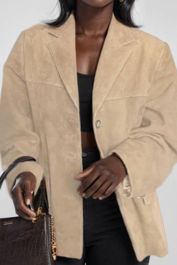 Vintage Faux‑Suede Oversized Blazer Jacket