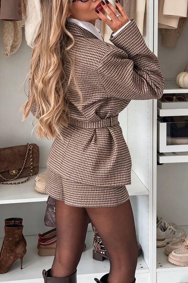 Avant-garde Classic Houndstooth High Rise Zipper Waist Loose Shorts