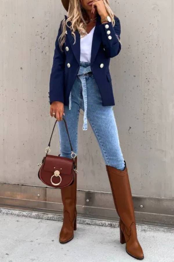 Gold Button Double Breasted Blazer