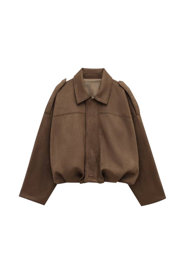 Lapel faux suede loose-fitting workwear jacket