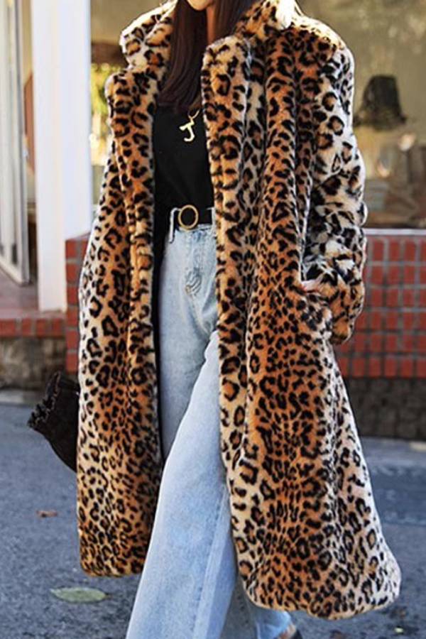 Leopard print plush long coat