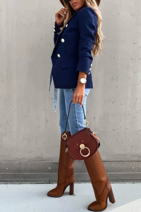 Gold Button Double Breasted Blazer