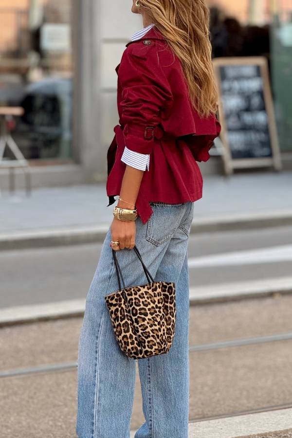 Burgundy Short Belt Trench Coat