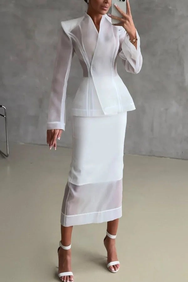 Perfectly Shaped Organza High Rise Side Zipper Pencil Midi Skirt