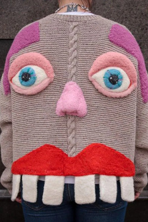 Fashion Funny Face Loose Long Sleeve Knitted Sweater