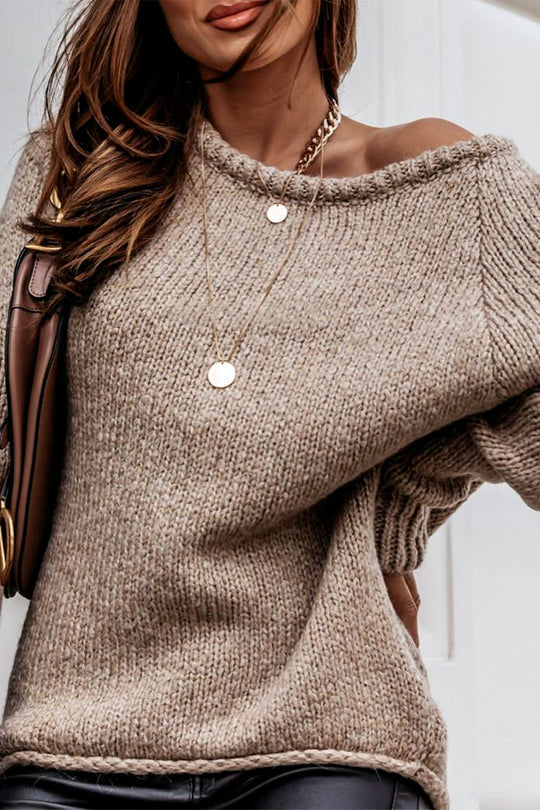 Women Ribbed Knitted Oversized Pullover Sweater