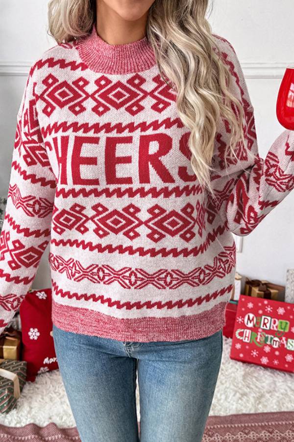 Christmas jacquard letter turtleneck sweater