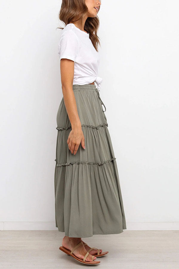 Selina Elasticised Waist Tiered Ruffle Midi Skirt