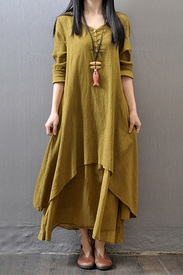 Loose linen dress with long sleeves