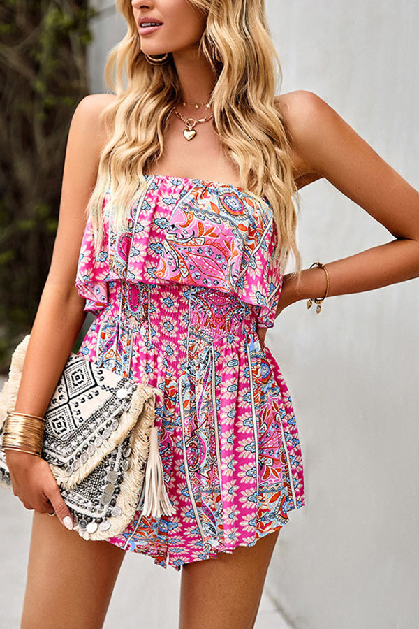 Bohemian casual one-shoulder wide-leg jumpsuit