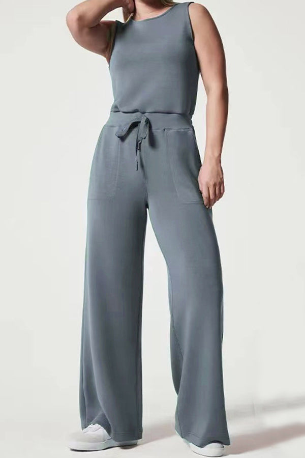 Fashion Slender Casual Women's Sleeveless Solid Color Jumpsuit