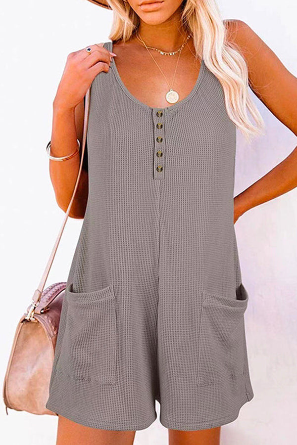 Scoop Neck Pockets Solid Tank Romper