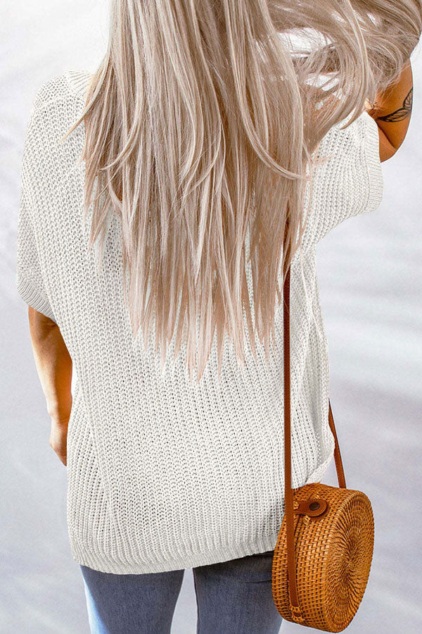 Casual V-neck Solid Color Knitted T-shirt