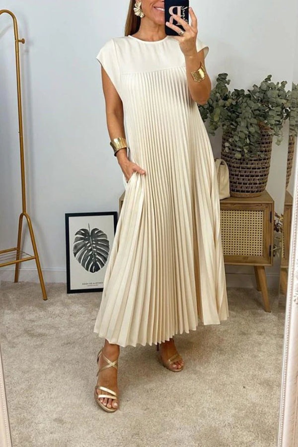 Sleeveless Pleated Simple Solid Color Dress