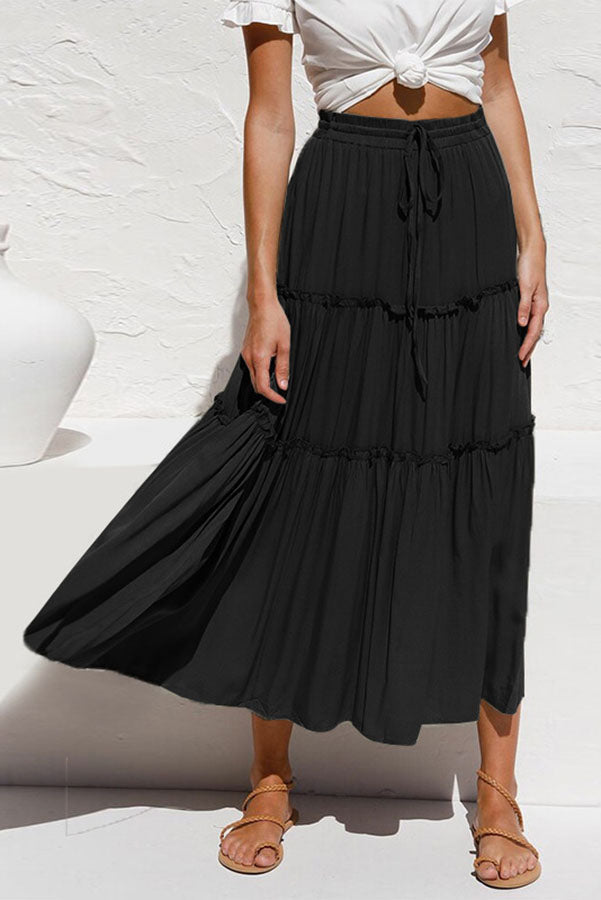 Selina Elasticised Waist Tiered Ruffle Midi Skirt