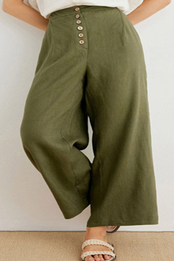 Cotton linen solid color high waist fashion casual trousers