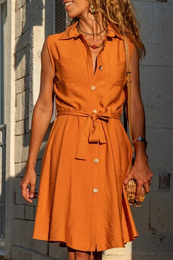 Casual Solid Frenulum Turndown Collar Vest Dress Dresses