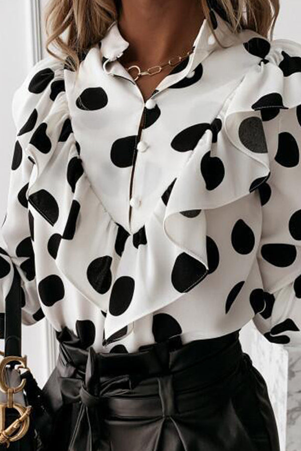 Autumn and winter polka dot ruffle long sleeve shirt