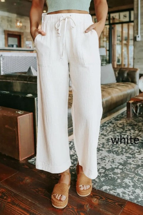 Women's Elastic Waist Tie Wide Leg Pants