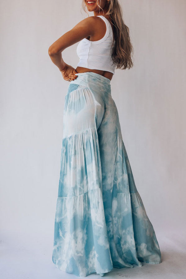 Tie-dye Printed Waisted Flared Track Pants