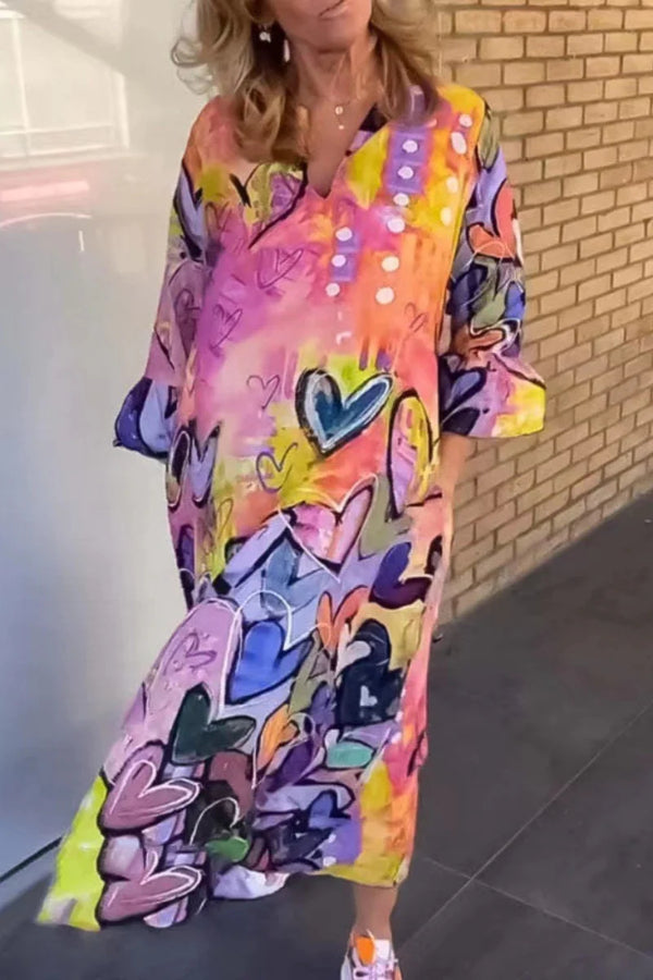 Casual Print Basic V Neck Long Sleeve Dresses