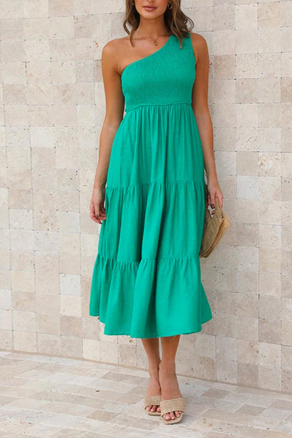 Solid One Shoulder Sleeveless Beach Dress