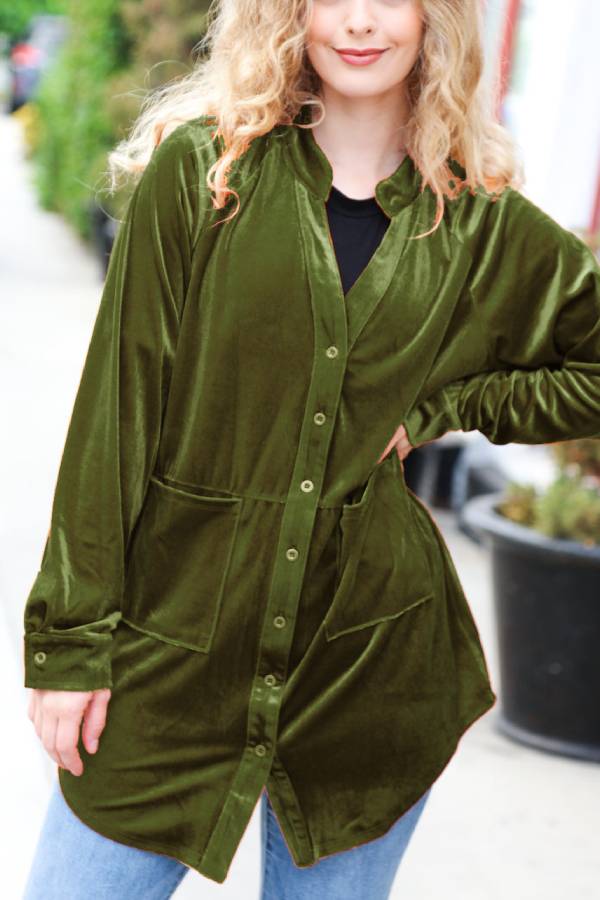 Rust Velvet Button Down Tunic Top