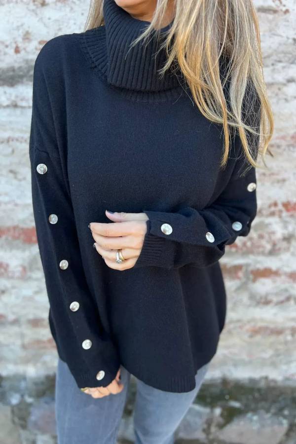 women's casual turtleneck button sweater