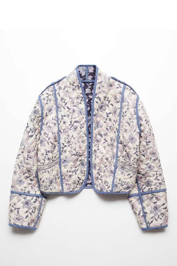 Retro print quilted short jacket