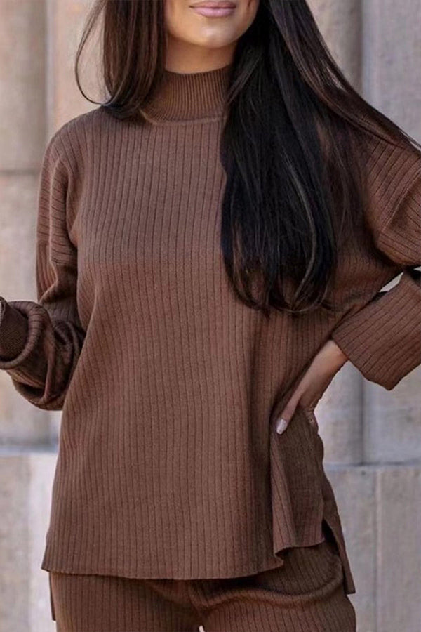 Casual Simplicity Solid Turtleneck Long Sleeve Two Pieces