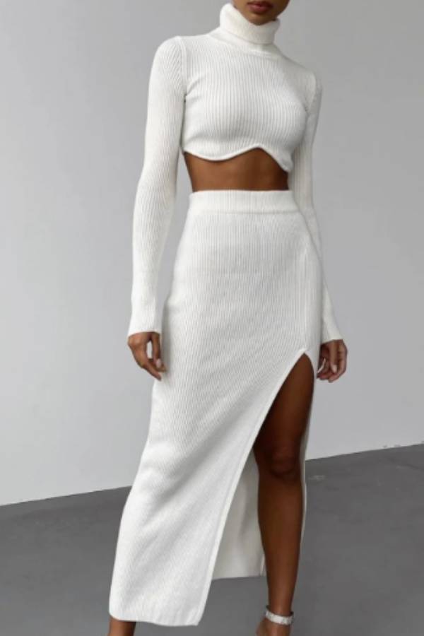 High -collar Irregular Short Top Skirt Two -piece Suit