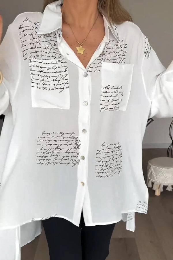 Letter Print Fashion Lapel Shirt