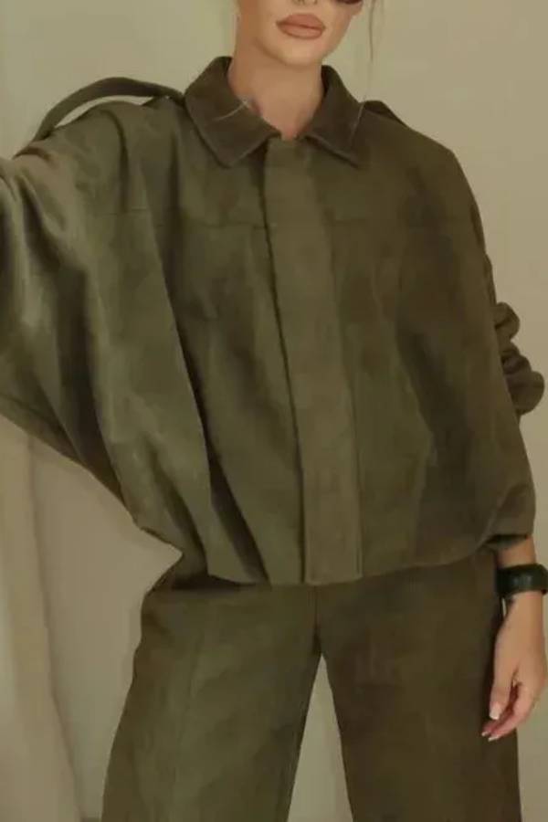 Oversized Short Suede Effect Jacket for Women