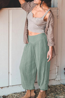 Loose wide leg trousers with leggings and sports trousers